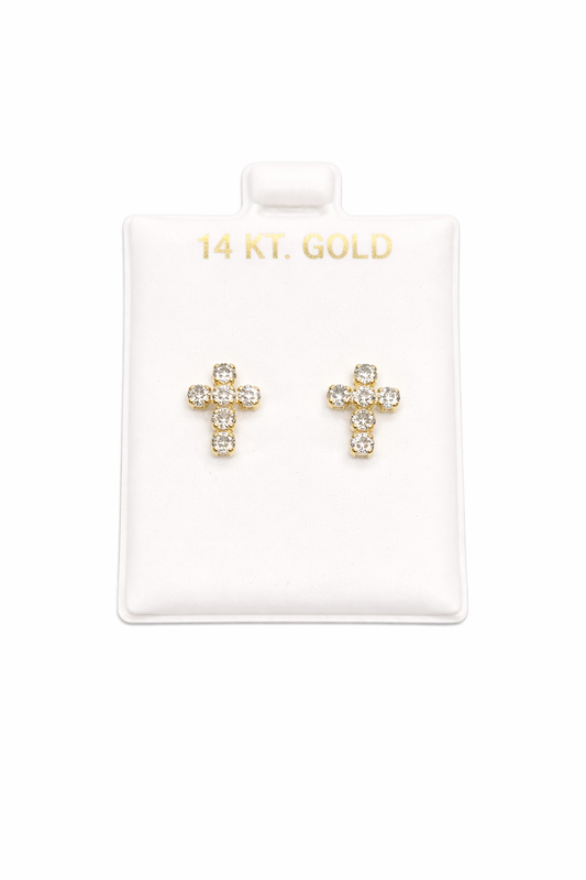 1045- NEW 14K Full Cz Stones Cross Stud Earrings W.G