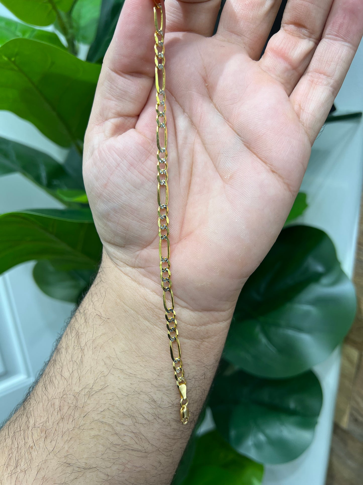 1186-NEW 14K Solid Two Tone Figaro Bracelet (5mm) W.G