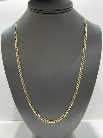 1625- NEW 14K Solid Cuban Curb Chain Two Tone 24" 3.7mm W.G