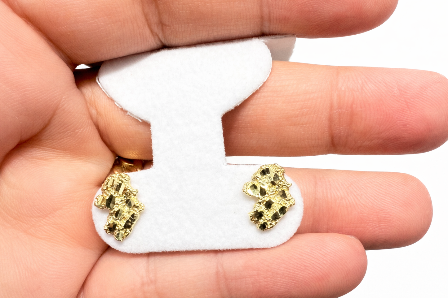 1120- NEW 10K Nugget Diamond Cut Stud Earrings (10x14mm) W.G