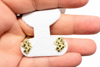 1120- NEW 10K Nugget Diamond Cut Stud Earrings (10x14mm) W.G