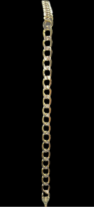 00131- NEW 14K Semi Solid Gold Cuban Curb Two Tone Bracelet (6.72mm) W.G