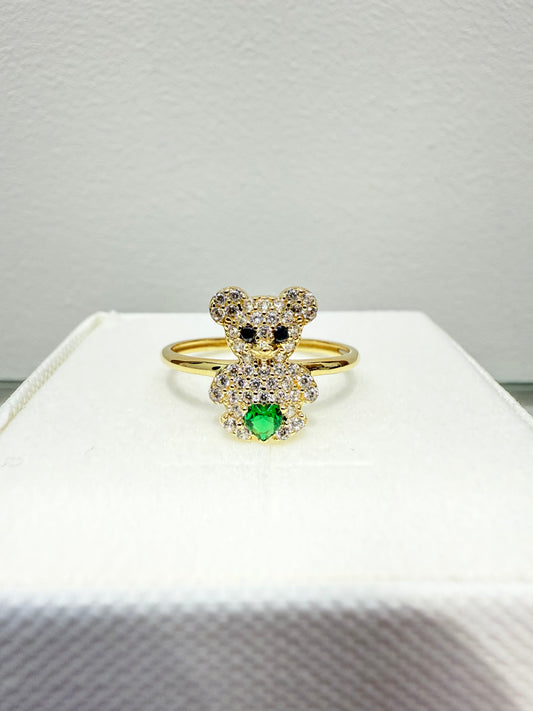 957- 14K Gold Teddy Bear Green Ring