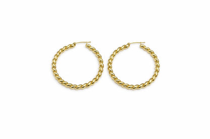 1556- NEW 10K Rope Twist Hoop Earrings (36.9x3.6mm) W.G