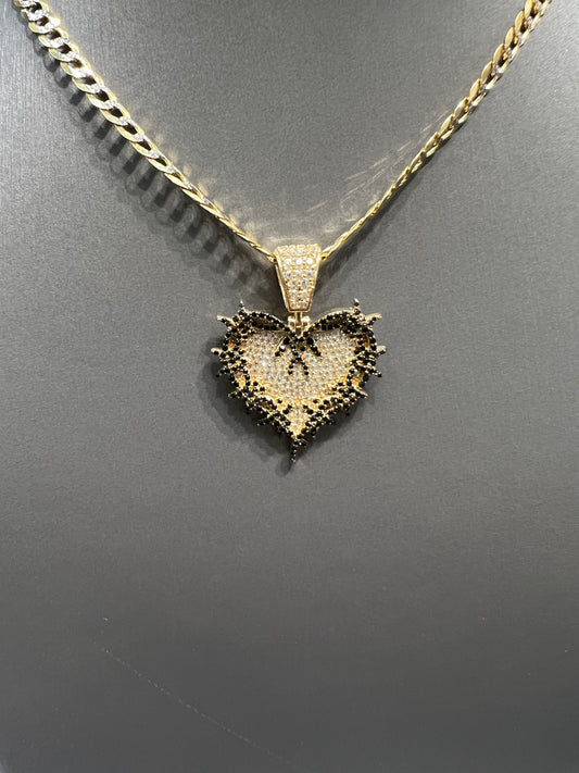 1216- NEW 14K Full Cz Thorn Heart Gold Pendant (Karol G) W.G