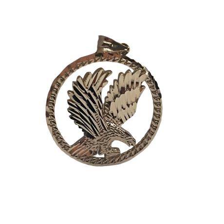 00124- NEW 14K Circle Eagle Pendant (W.G)