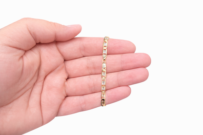 1334- NEW 14K Valentino ID Bracelet Tri Tone 7” (4.9mm) W.G