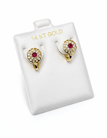 1601- NEW 14K Gold Flower Hoop Earrings (7.7mm) W.G