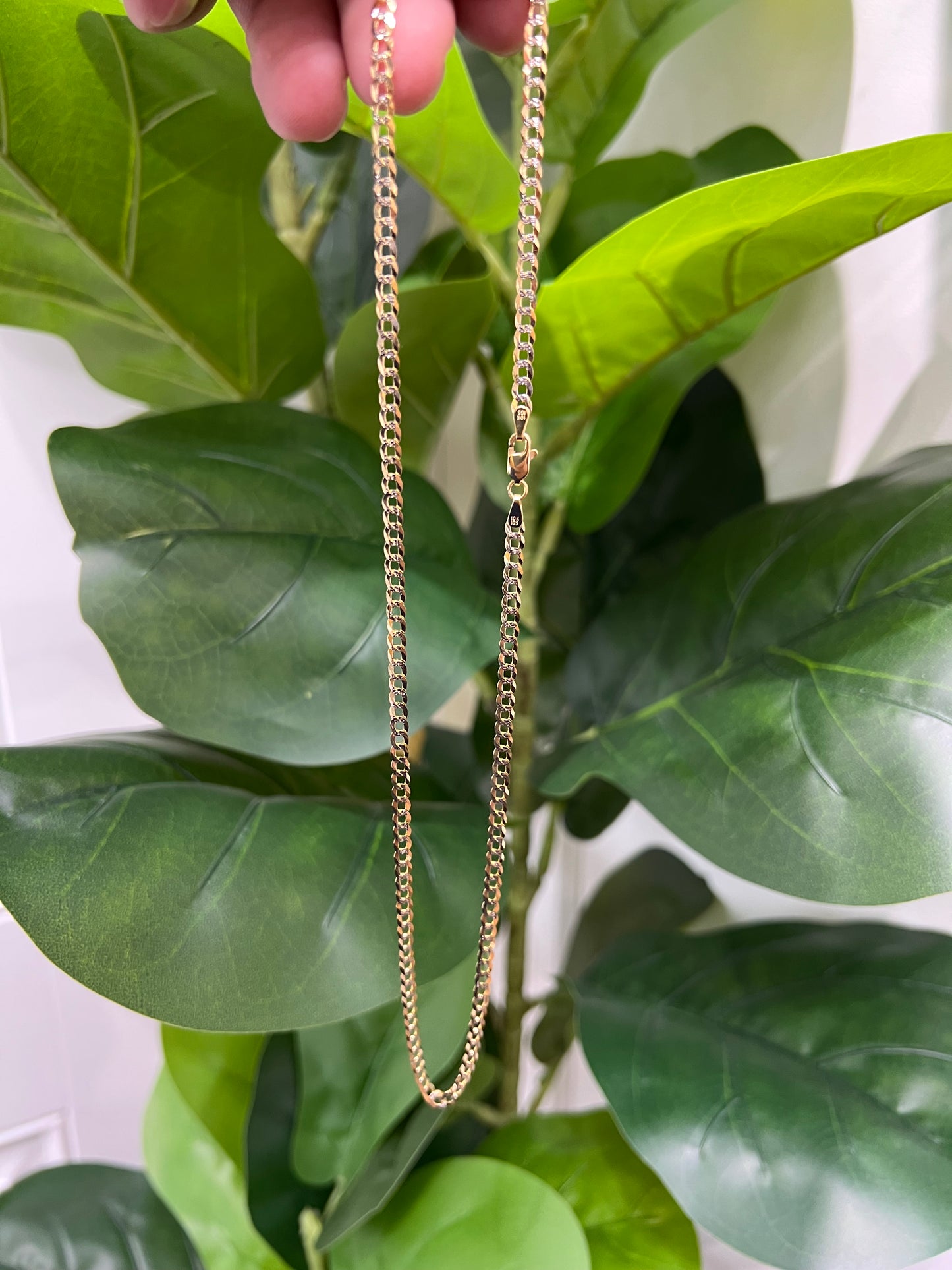 1323- NEW 10K Solid Cuban Curb Chain Two Tone 18” (3.6mm) W.G