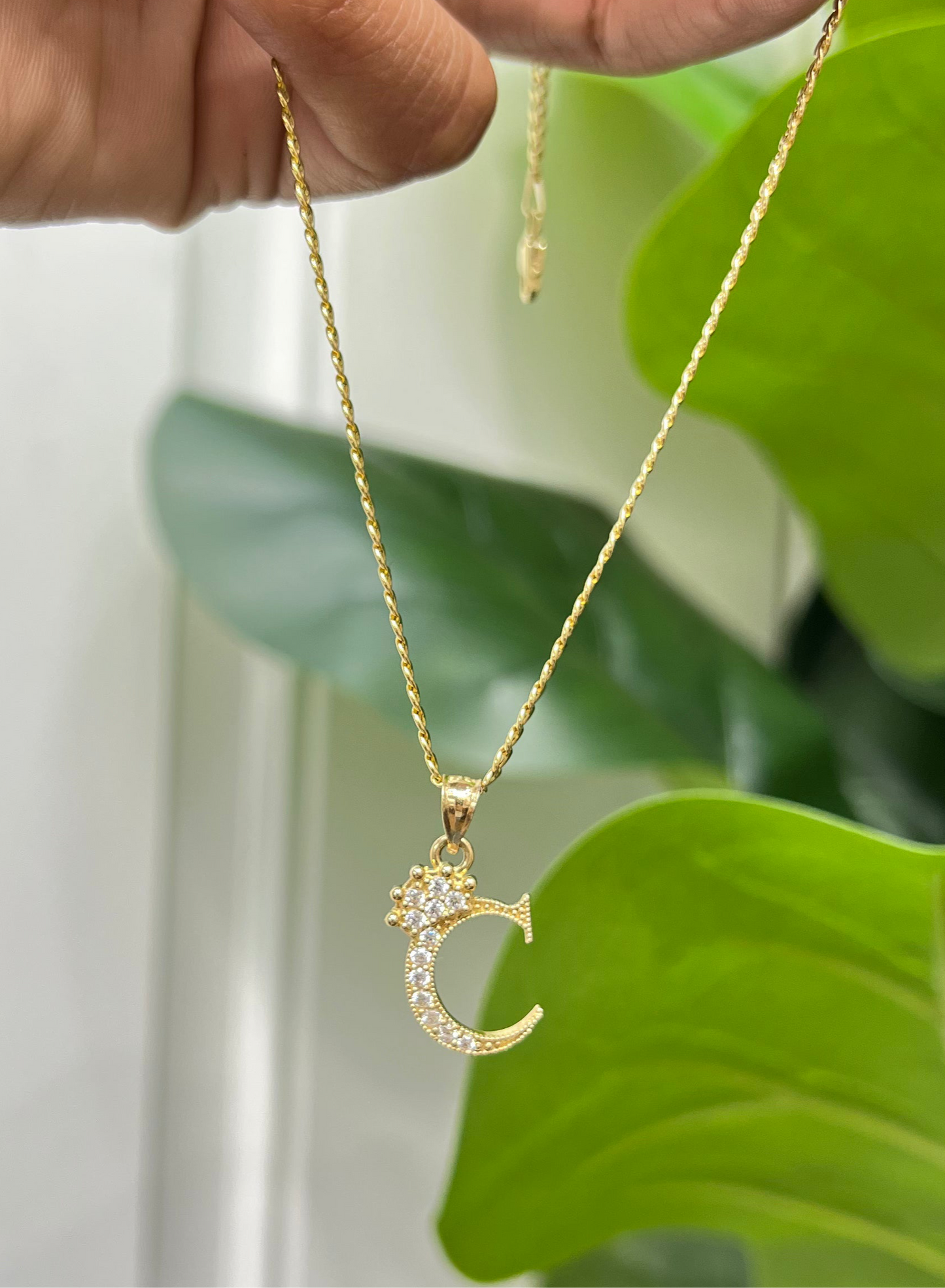 0099- NEW 14K Letter “C” Crown Pendant  -W.G
