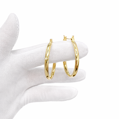 1287-NEW 14K Hollow Hoop Earrings (37MM) W.G