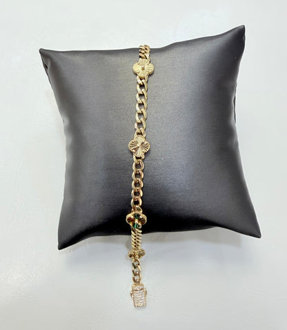 1812- NEW 14K Hollow Gold Trebol Bracelet 7.5” (9.1mm) W.G
