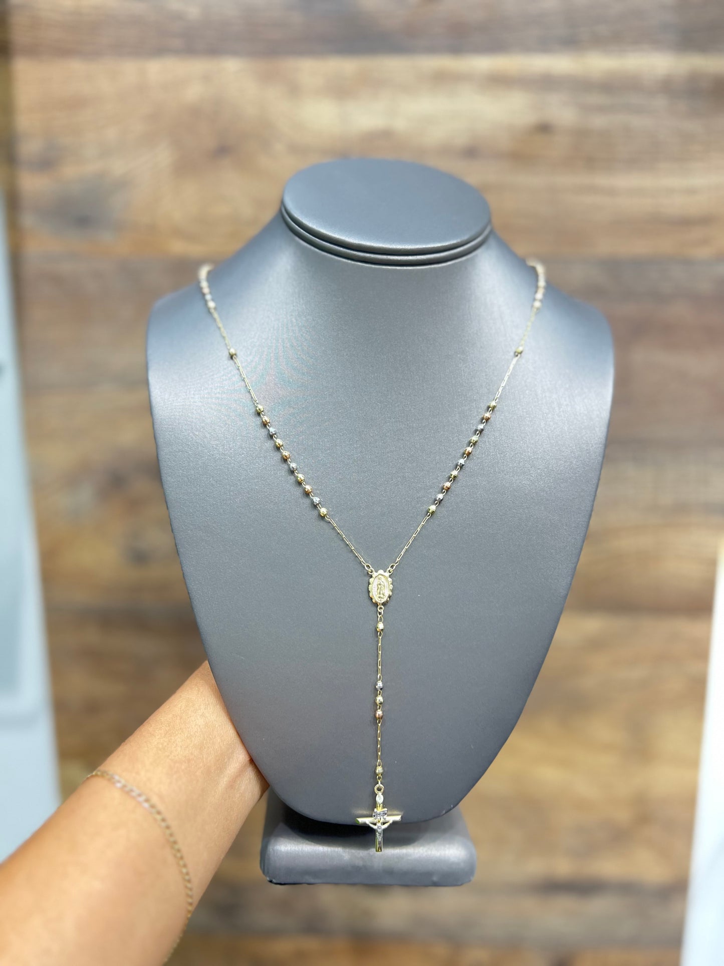 1161-NEW 14K Tri Color Gold Rosary Chain (2.8mm)W.G
