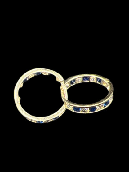 353- 14K Hoop Earrings Blue/White Stones 16x 2.80mm