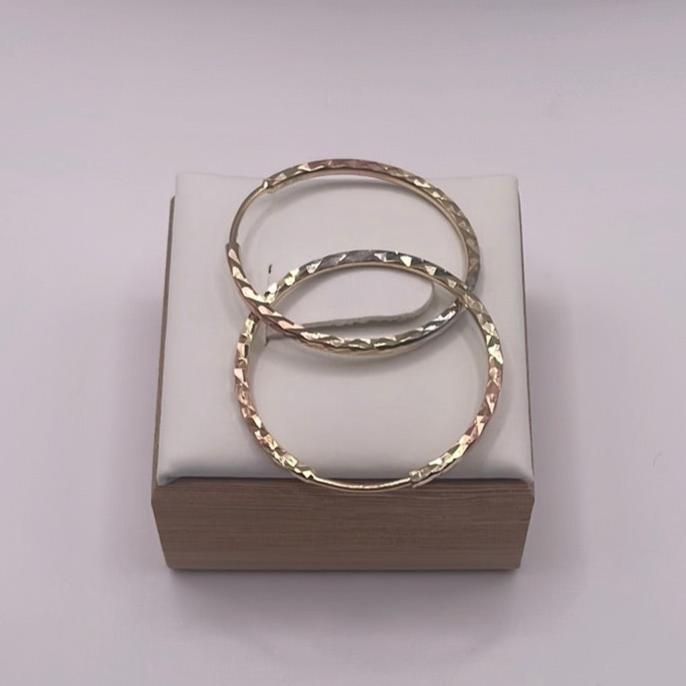 00152- NEW 14K Tri Color Gold Small Thin Hoops (W.G)