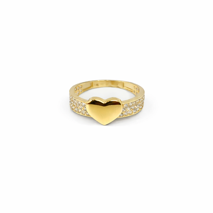 1491- NEW 14K Solid Gold Cz Pave Heart Ring W.G