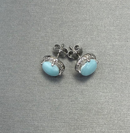 S883- NEW .925 Round Stud Earrings Larimar (10.08mm) W.G