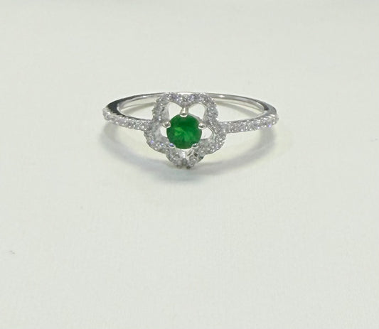 S757- NEW .925 Green Cz Stone Flower Ring W.G
