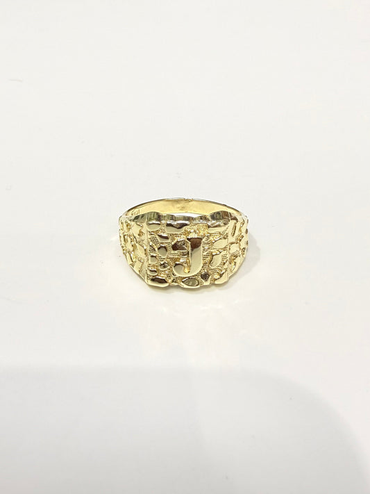 1522- NEW 10K Letter J Nugget Ring W.G