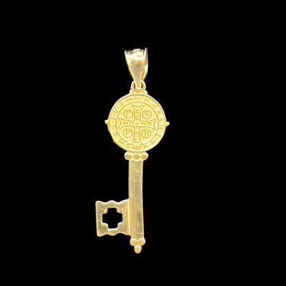 00186- NEW 14K Saint Benedict Double Sided Cross Key Pendant (W.G)