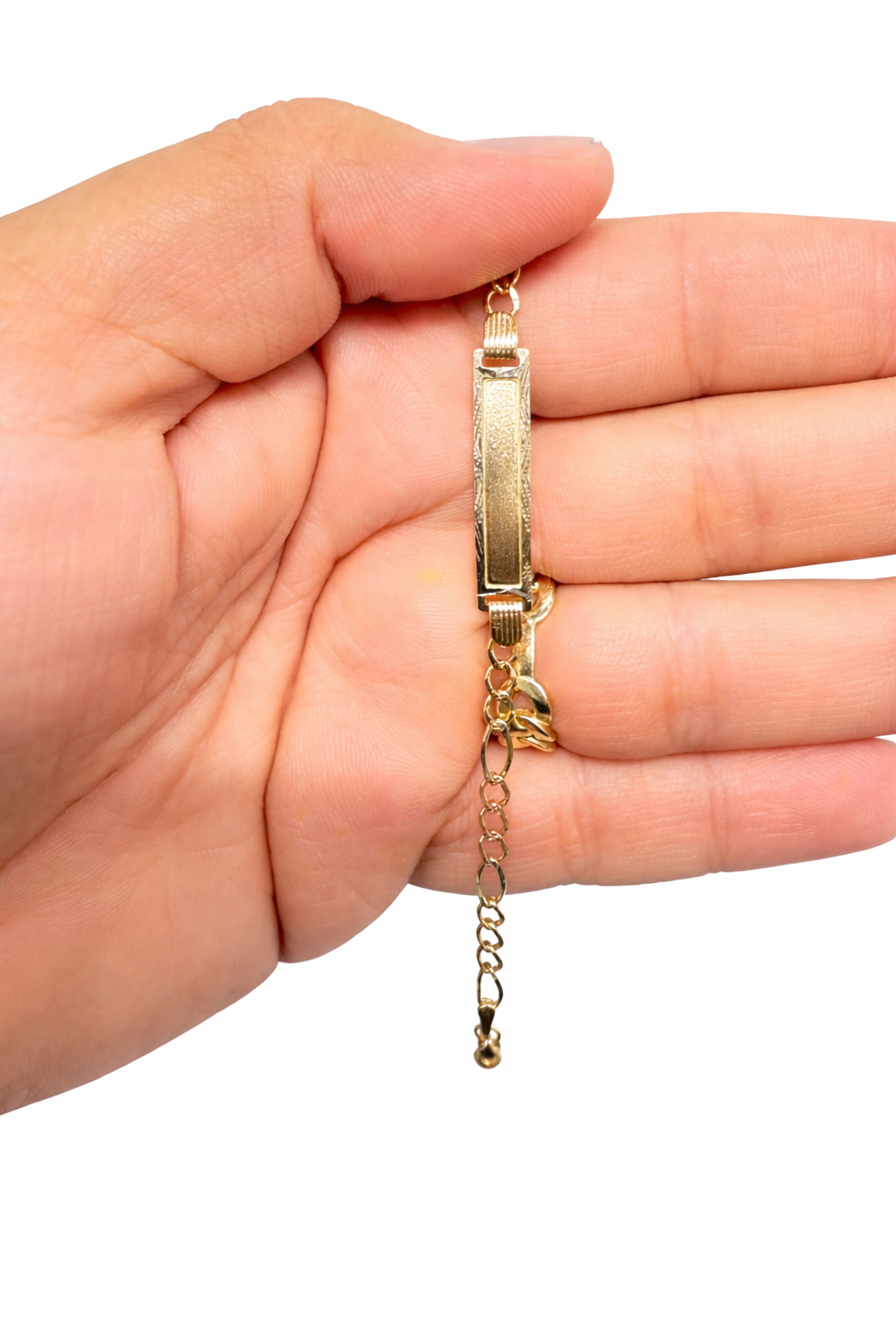 1098-NEW 14k Solid Tri Tone Figaro Kids ID Bracelet 6.5” (4mm) W. G
