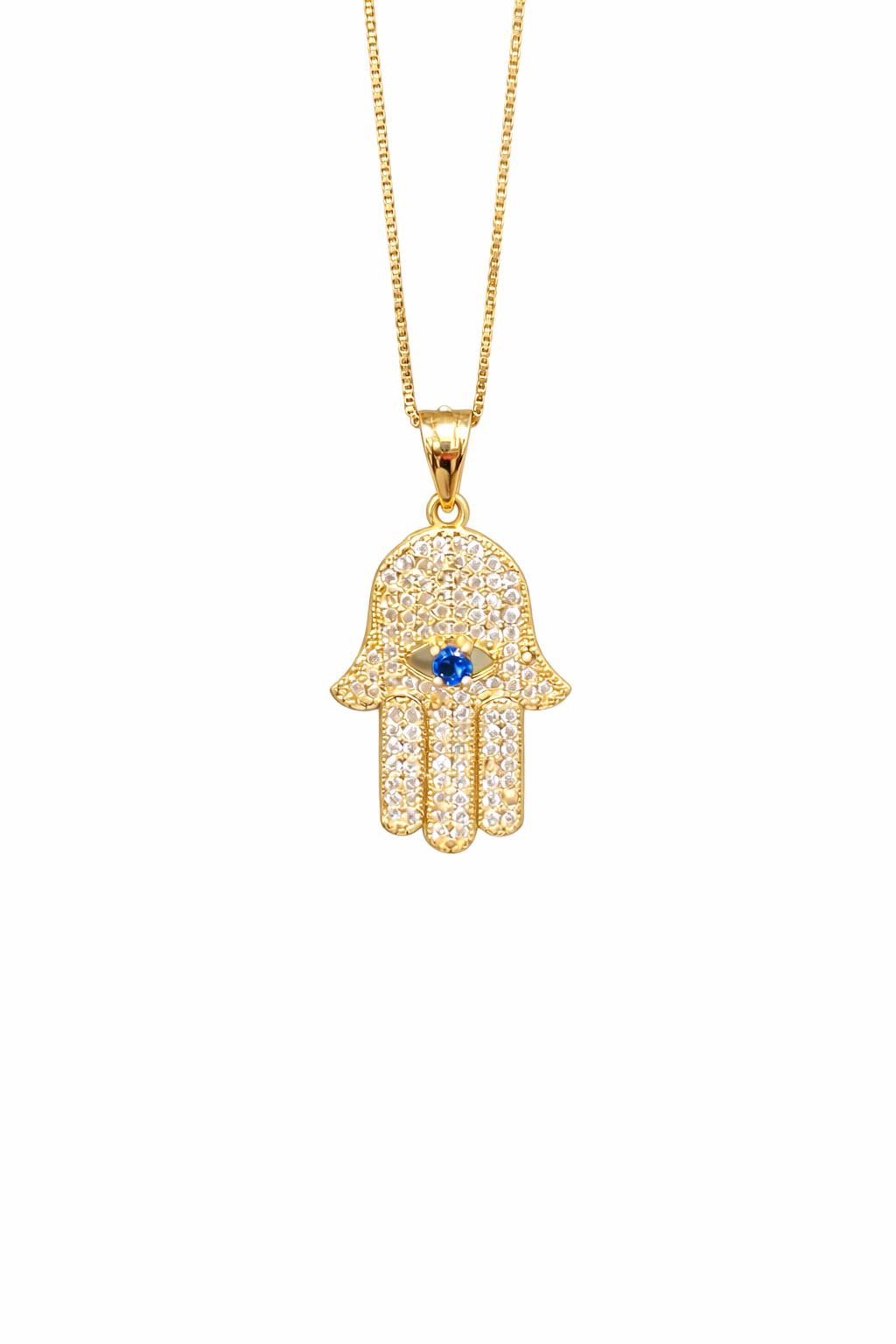 00198- NEW 14K Yellow Gold Full Cz Hamsa Hand Pendant W.G