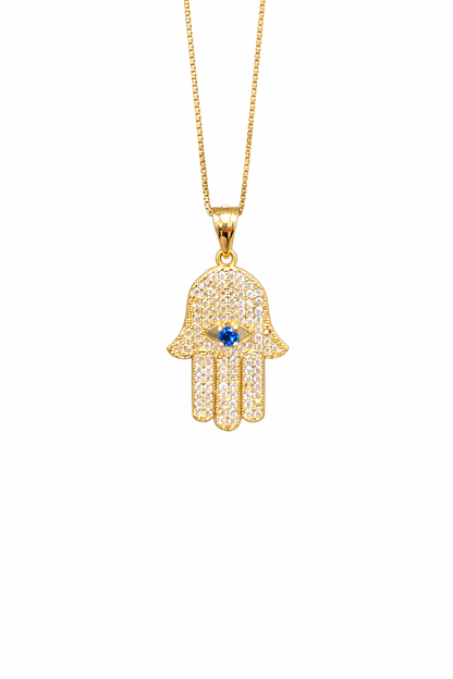 00198- NEW 14K Yellow Gold Full Cz Hamsa Hand Pendant W.G
