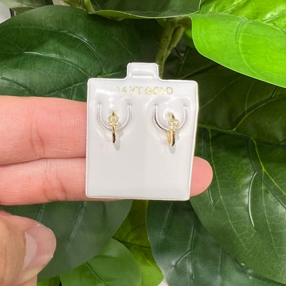 1368- NEW 14K Trebol Hoops Gold Earrings W.G