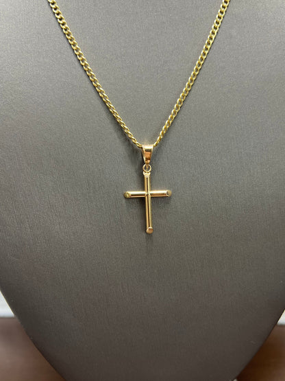 C34- 14K Hollow Cuban Chain 18” (2.5mm) & Cross Pendant Set W.G