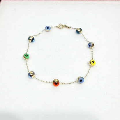 1155- NEW 14K Multi Color Evil Eye Bracelet W.G