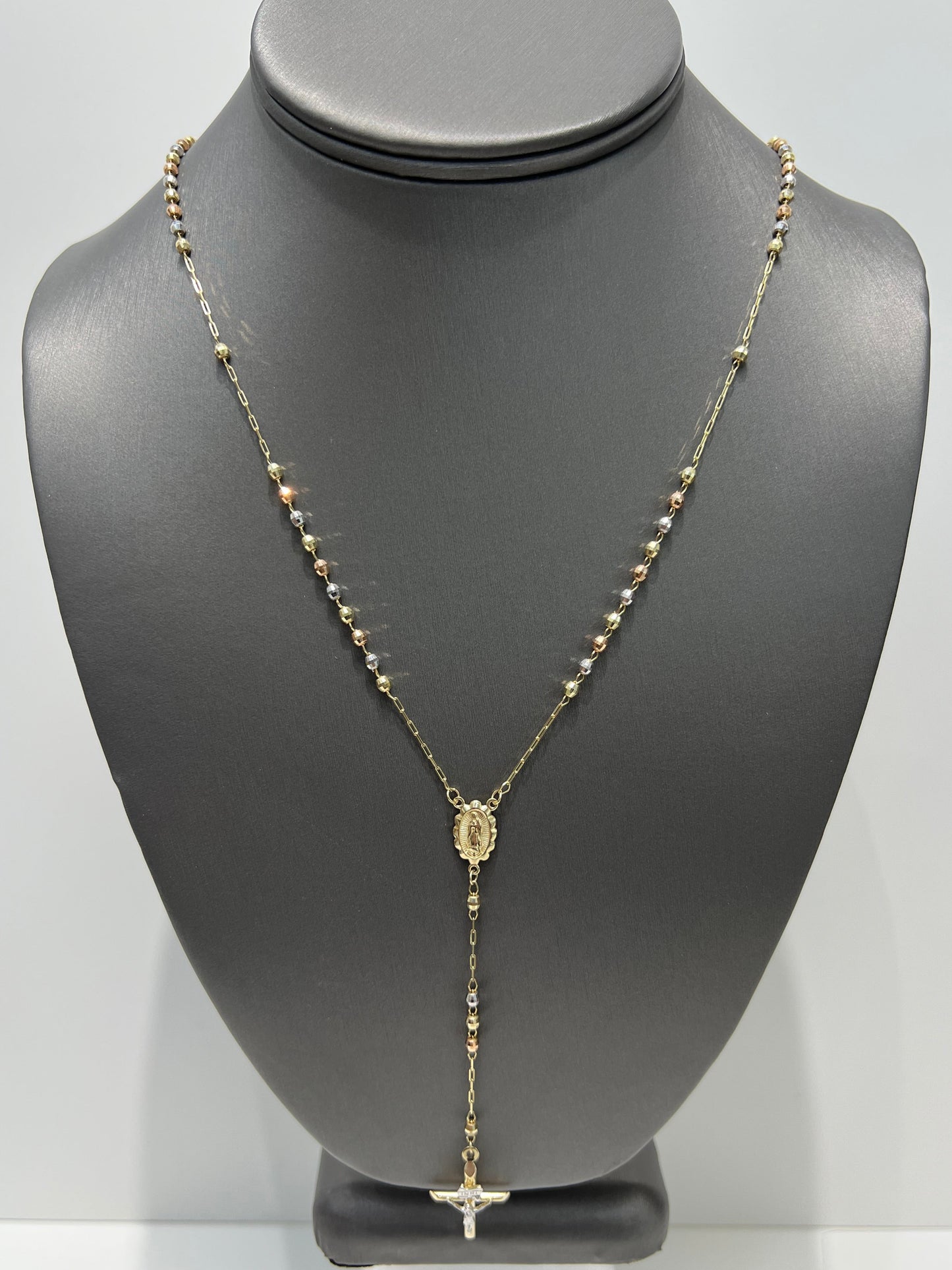 1161-NEW 14K Tri Color Gold Rosary Chain 22” (2.8mm)W.G