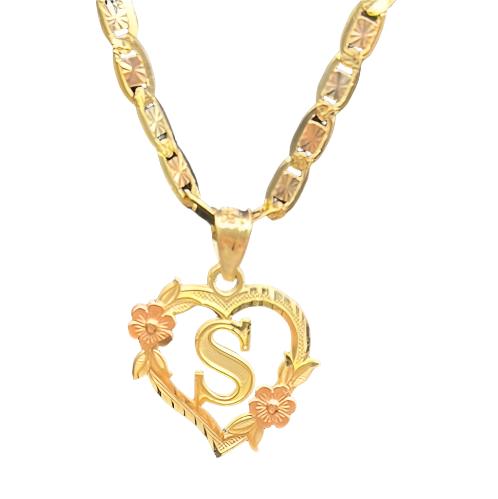 00175- NEW 14K Yellow Gold, Letter “S” Heart Shape Pendant (W.G)