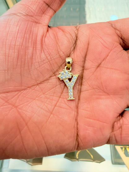 924- NEW 10K Letter Y Initial Full cz Pendant W.G