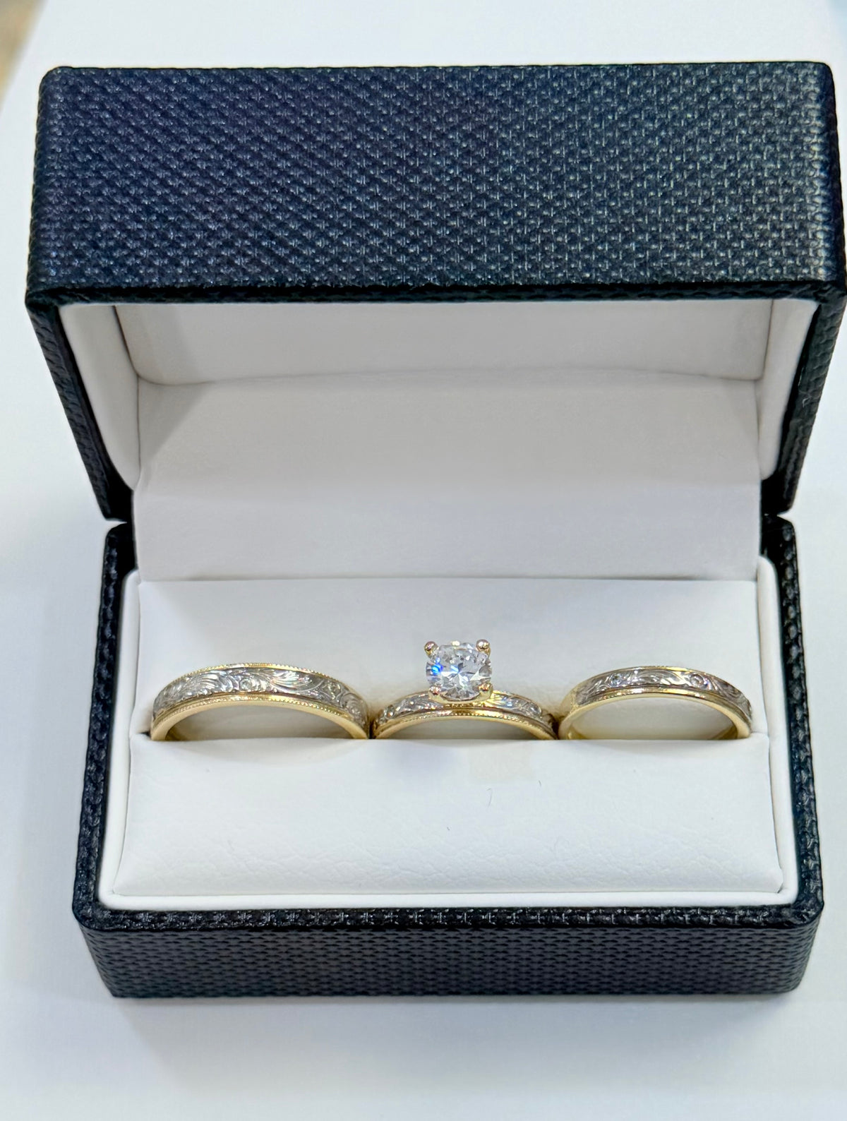 973- 14K Trio Two Tone Wedding Rings (W.G)