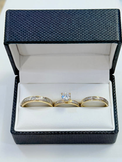 973- 14K Trio Two Tone Wedding Rings (W.G)