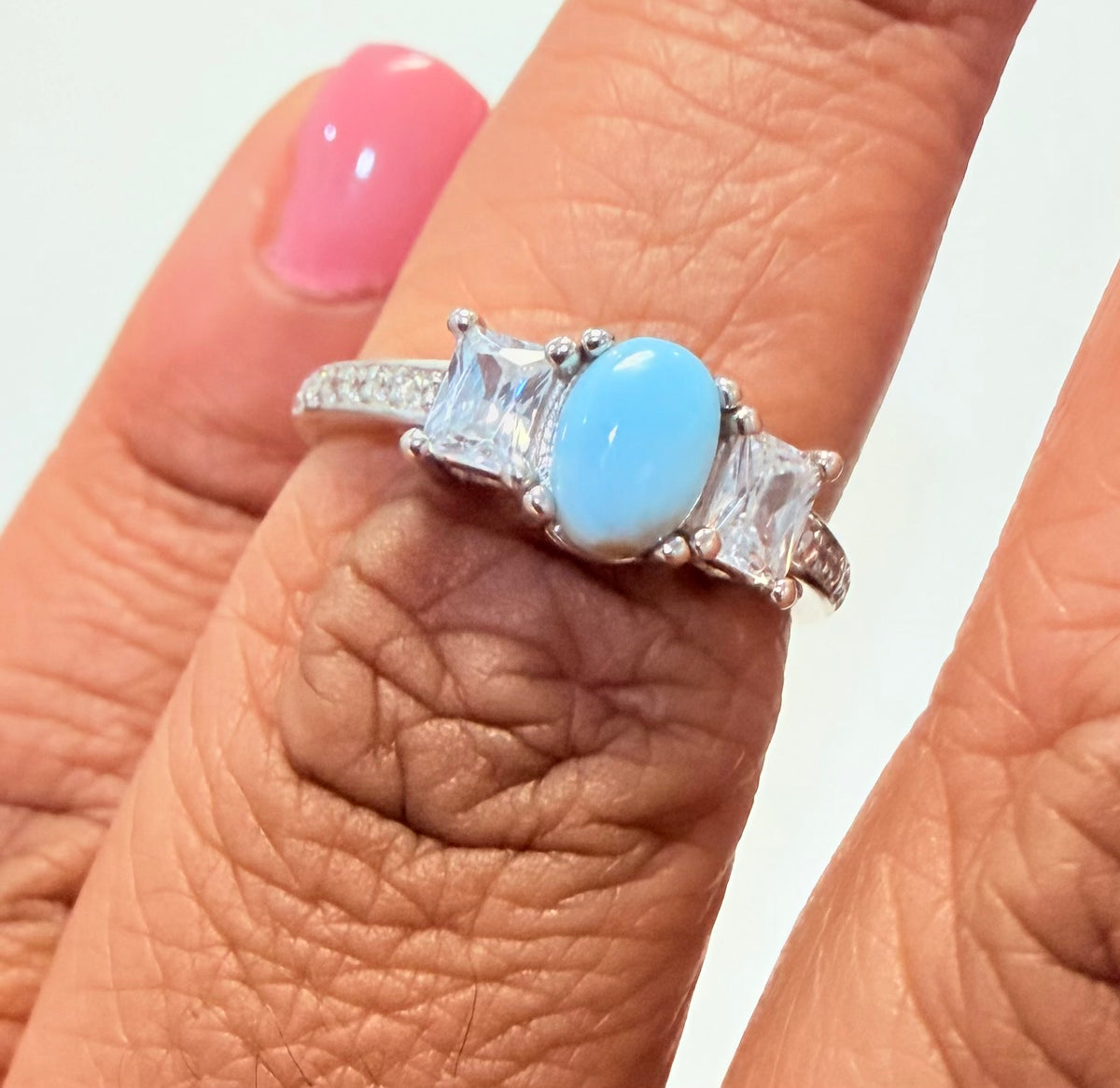 S900- .925 Silver Larimar Oval Ring W.G