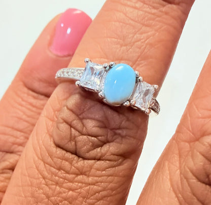 S900- .925 Silver Larimar Oval Ring W.G