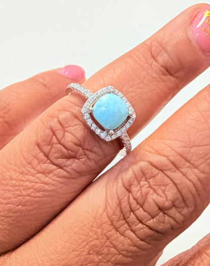 S903- NEW .925 Sterling Silver Square Larimar Ring W.G
