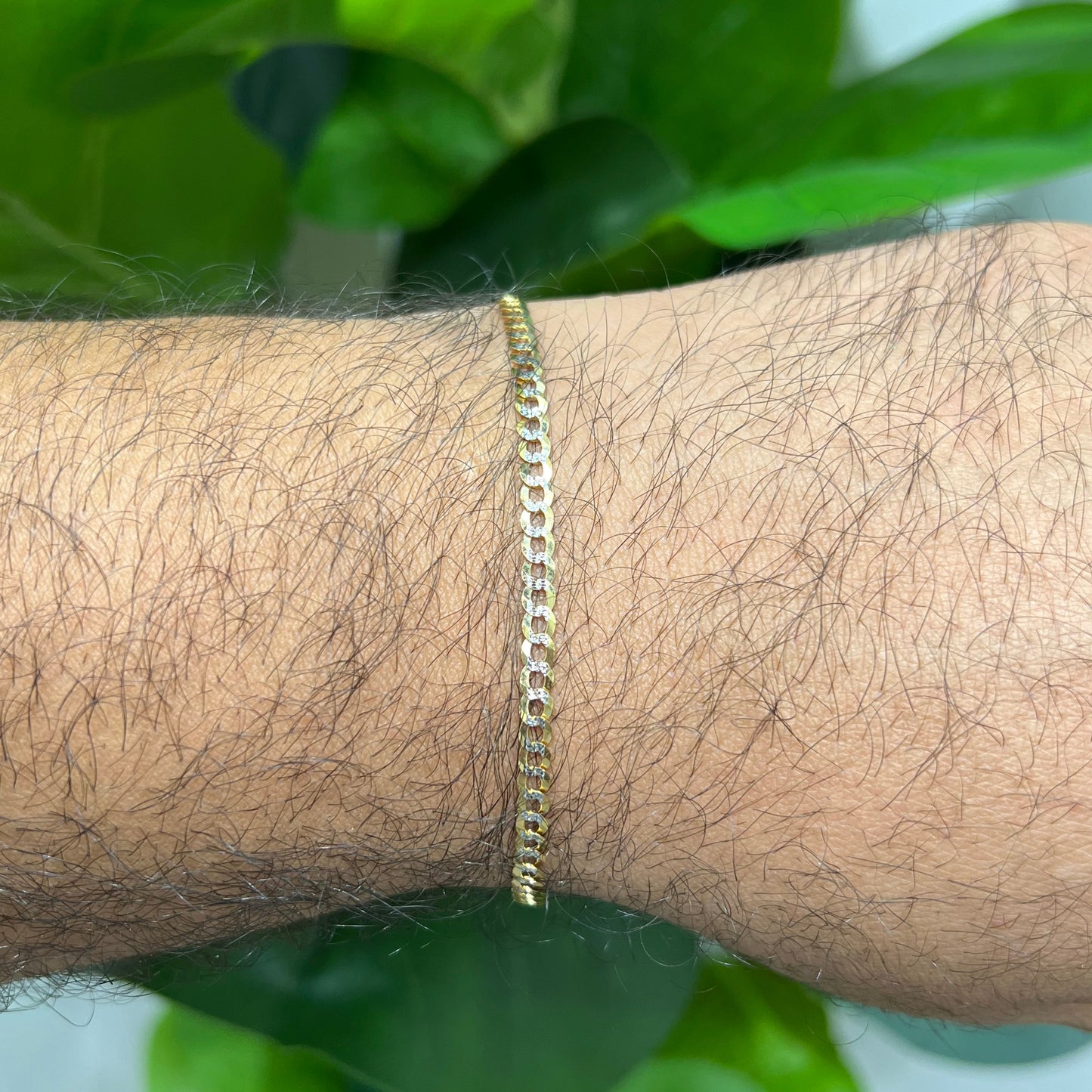 1289- NEW 14K Solid Cuban Curb Bracelet Two Tone (3.7mm)W.G