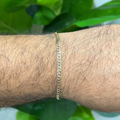 1289- NEW 14K Solid Cuban Curb Bracelet Two Tone (3.7mm)W.G