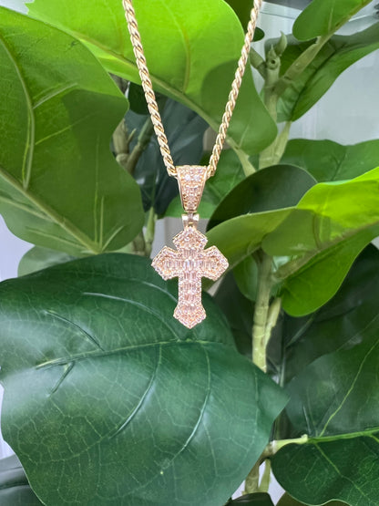 1221- NEW 14K Full Cz Cross Pendant W.G