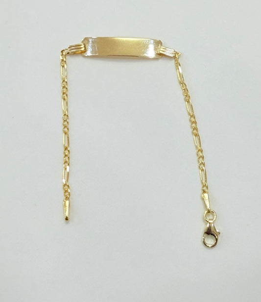 1746- NEW 10K Baby ID Figaro Bracelet 5” (1.7mm) W.G