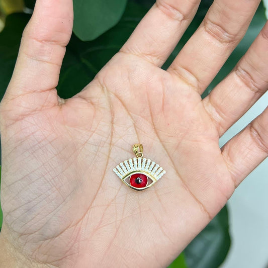 621- NEW 14K Red Evil Eye with Lashes Pendant W.G