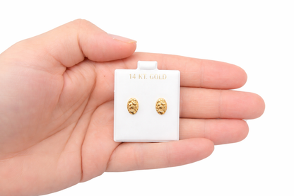 982-14K Yellow Gold Oval Nugget Stud Earrings (W.G).