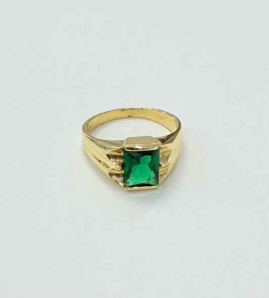 1101-NEW 14K Square Green Cz Stone Men's Ring W.G
