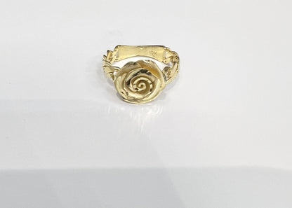 1635- NEW 10K Gold Chain Ring With Rose W.G