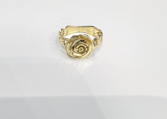 1635- NEW 10K Gold Chain Ring With Rose W.G