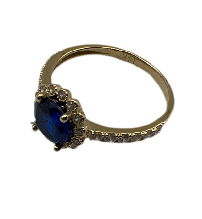 474- 14K Big Blue CZ Stone Ring Sz 8