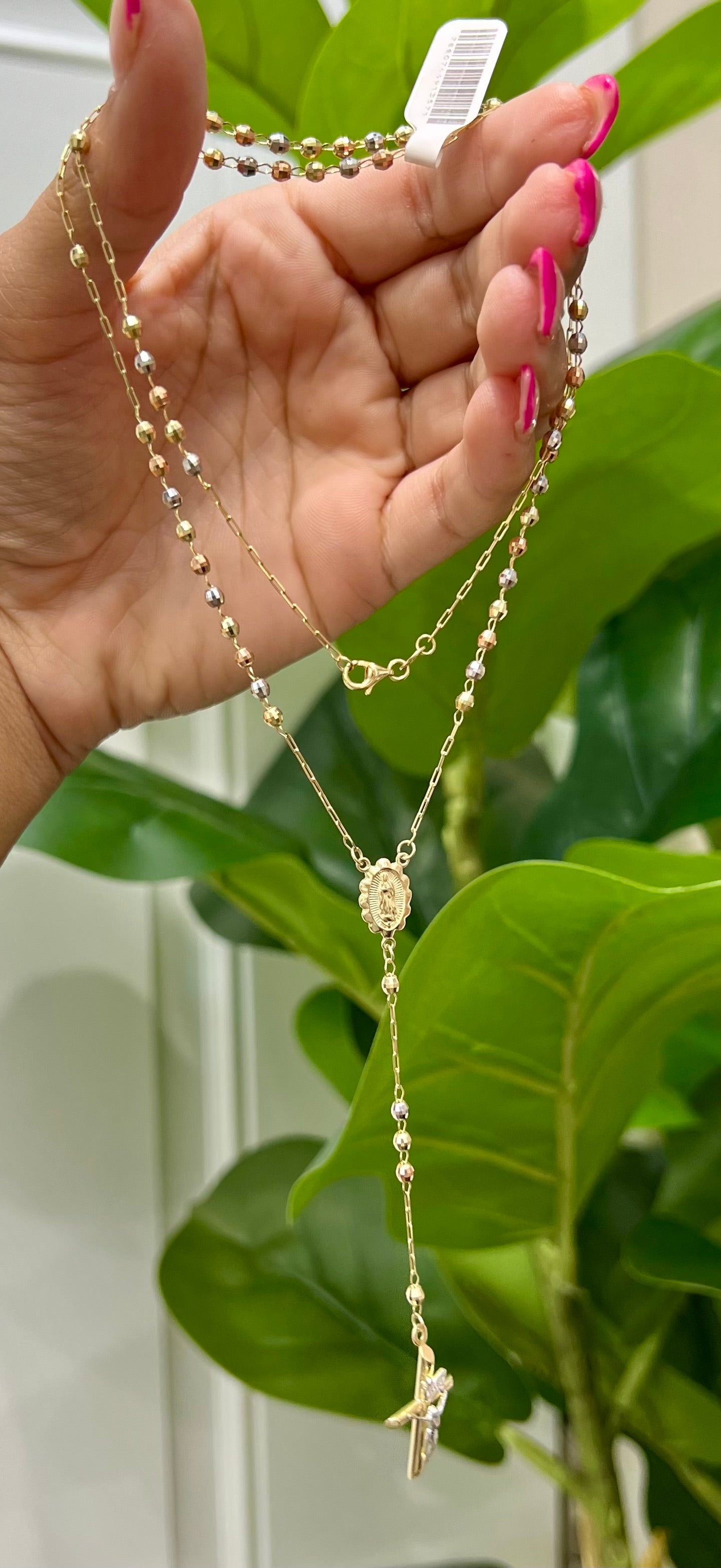 1161-NEW 14K Tri Color Gold Rosary Chain (2.8mm)W.G