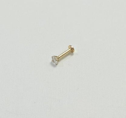 P2- NEW 14K Gold Threadless Push-in Labret, Flat Back Studs W.G